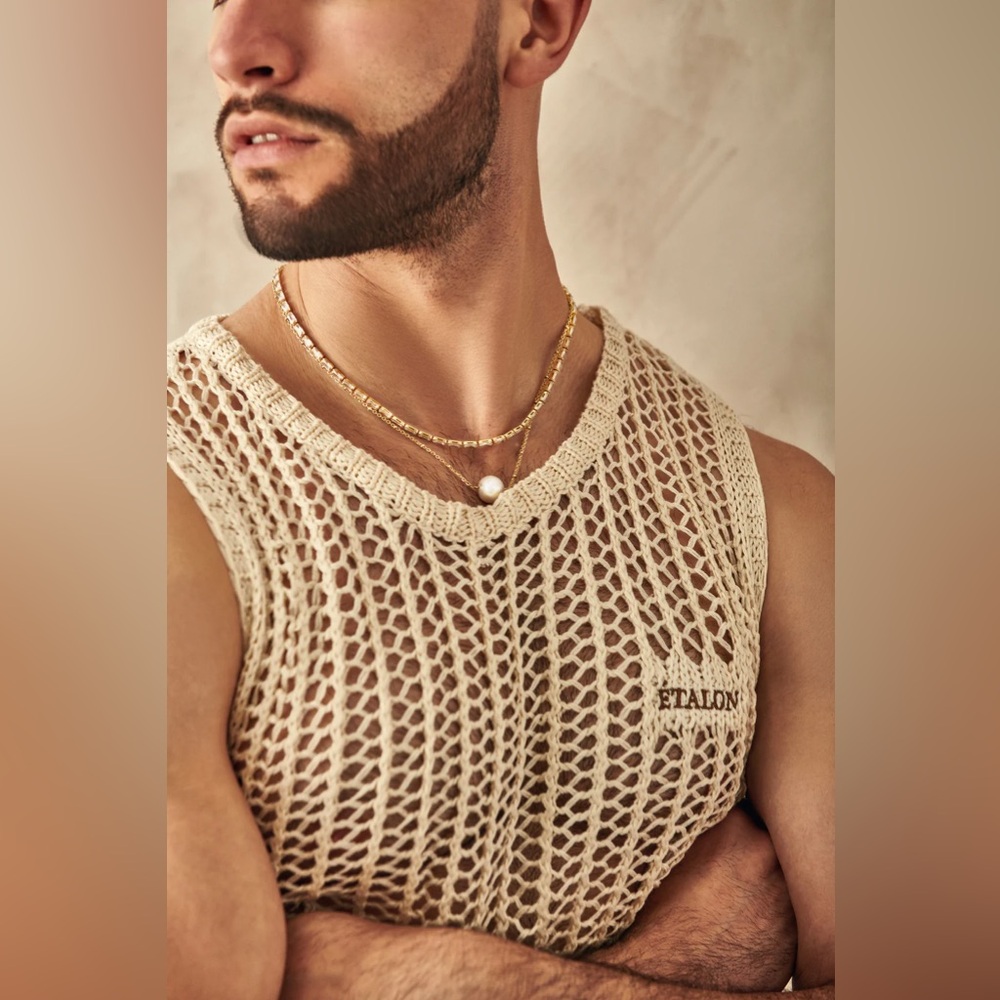 Étalon Beige Knitted Men’s Knitted Vest/Tank Top S/Smalk - Picture 5 of 5